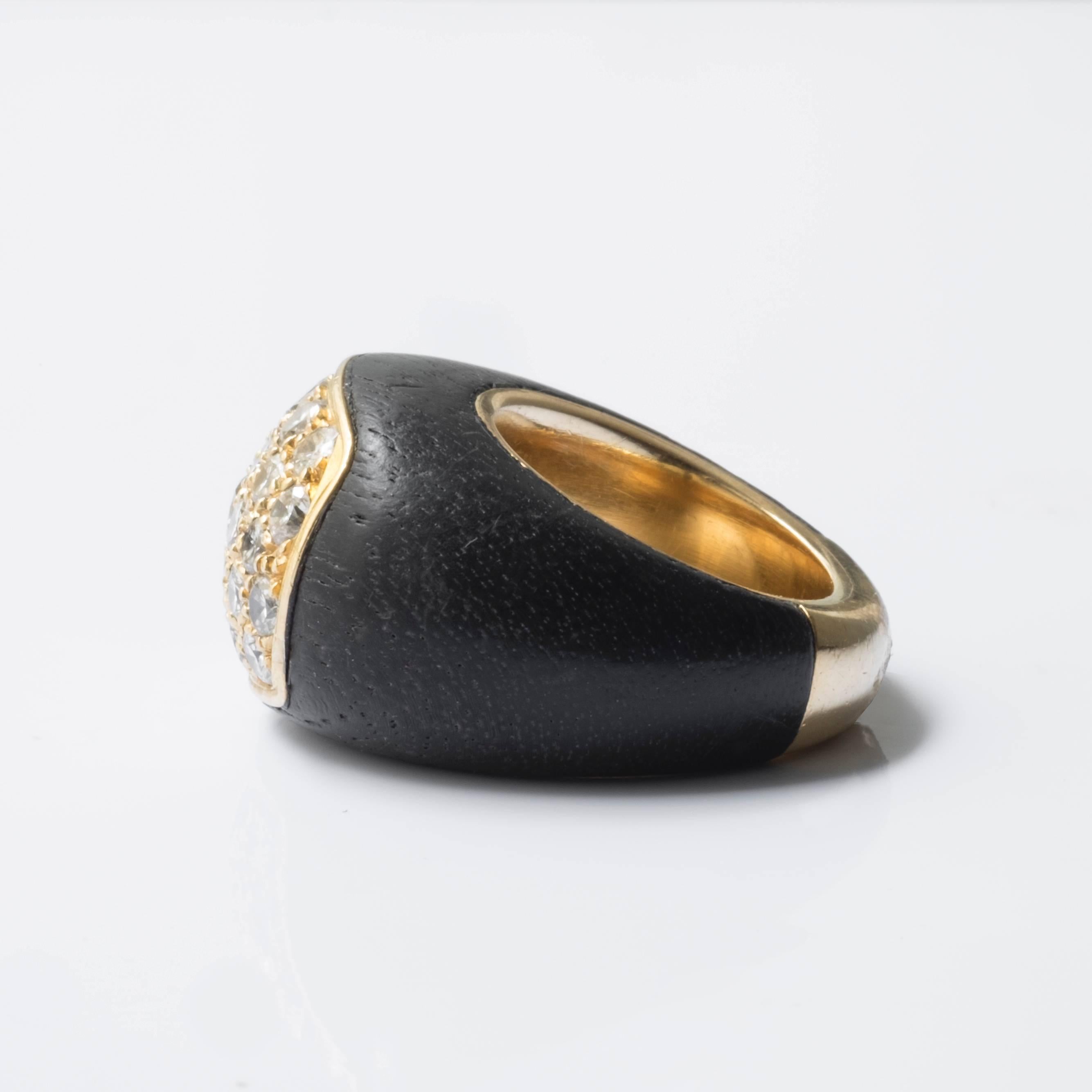 1970s Rene Boivin Paris Diamond Gold Rosewood Ring For Sale 3