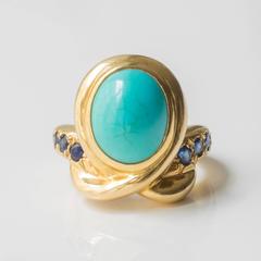 Rene Boivin Paris Turquoise  Cabochon Sapphire  Gold Ring