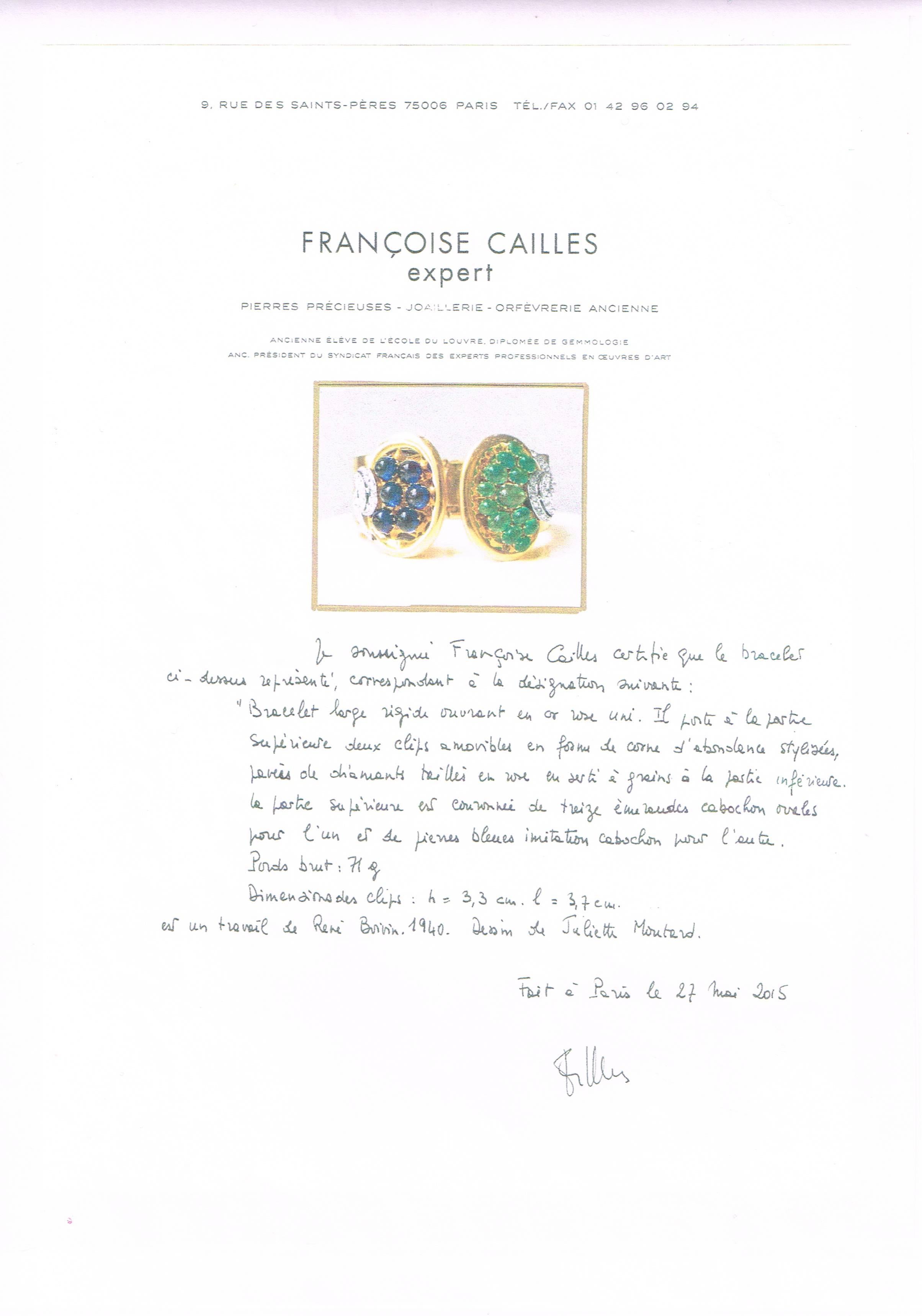 1940s Rene Boivin Multi Gem Diamond Gold Bangle Certificate Françoise Cailles For Sale 2