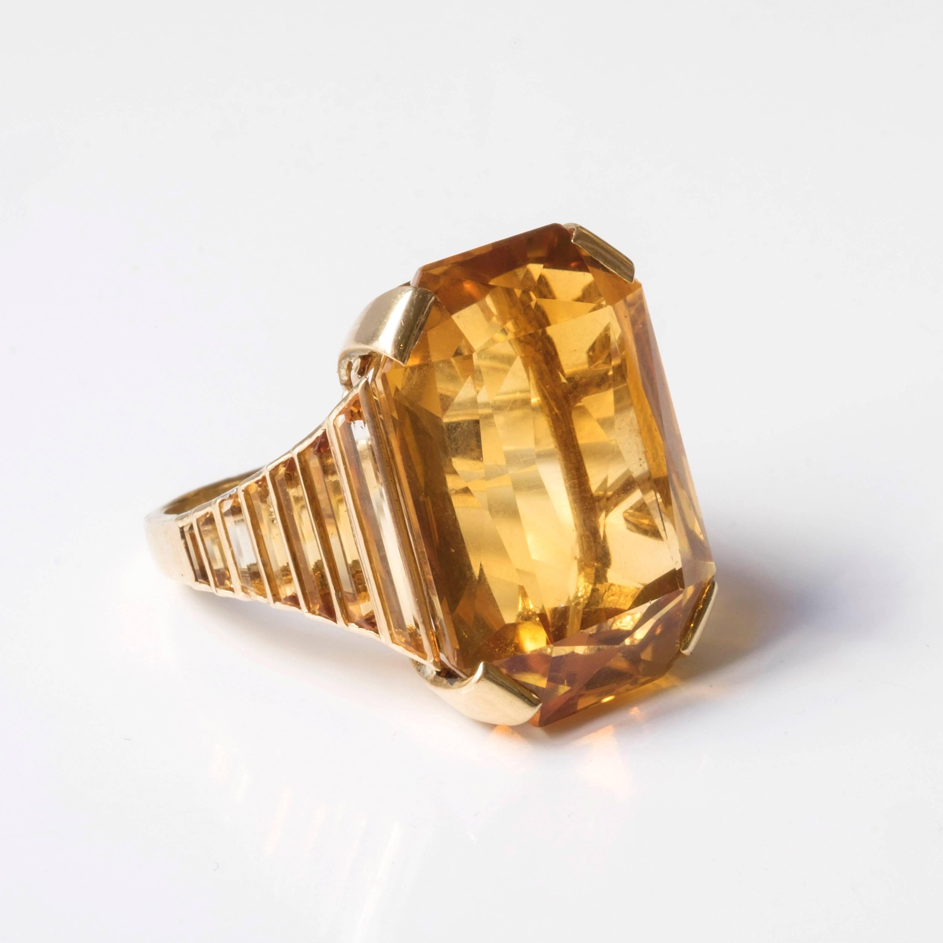 Art Deco 1935 Rene Boivin Citrine Gold cocktail ring  For Sale