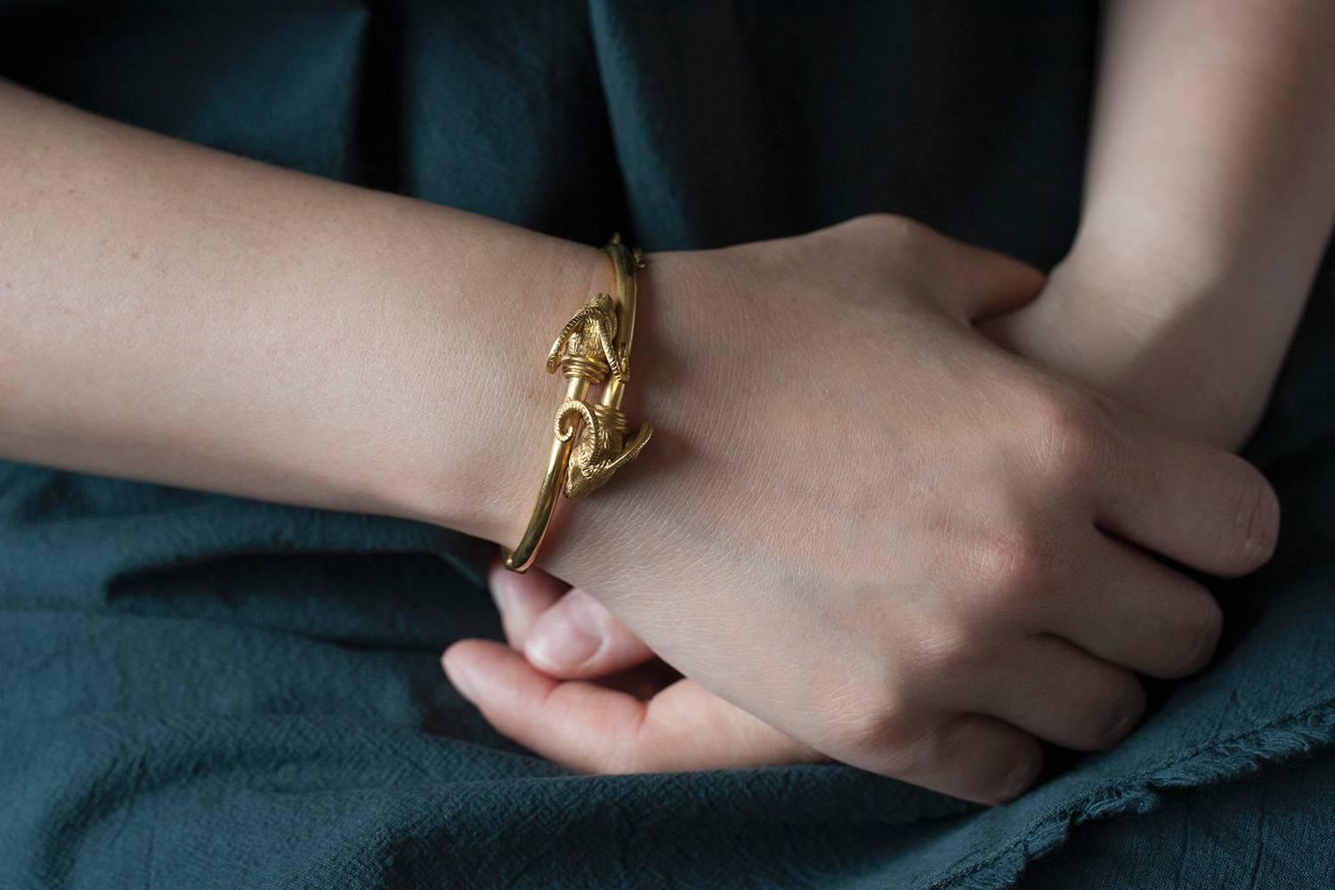 Women's or Men's Victorian Aries Gold Bangle Bracelet For Sale