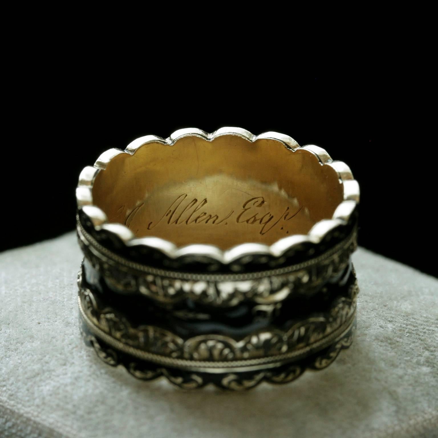 Women's or Men's Black Enamel Wide Mourning Ring For Sale