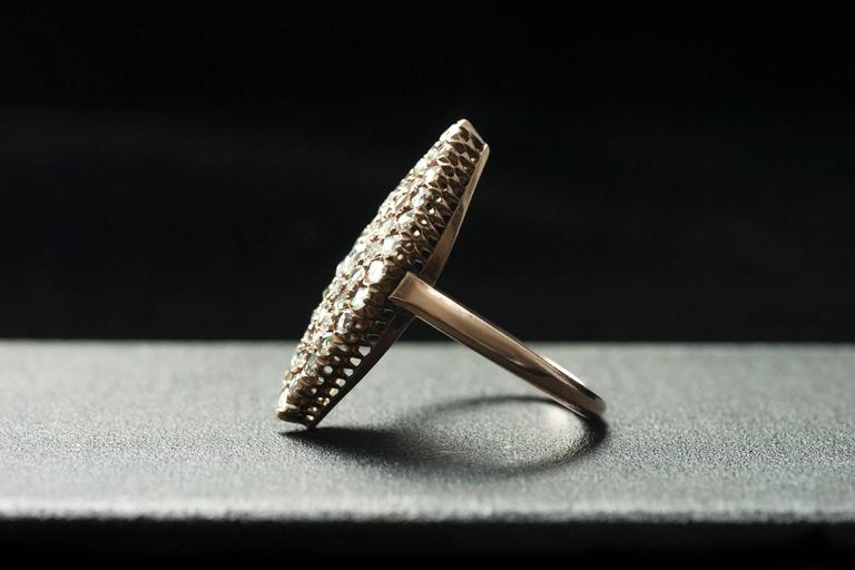 Victorian Rose Cut Diamond Gold Cluster Navette Ring For Sale at 1stDibs