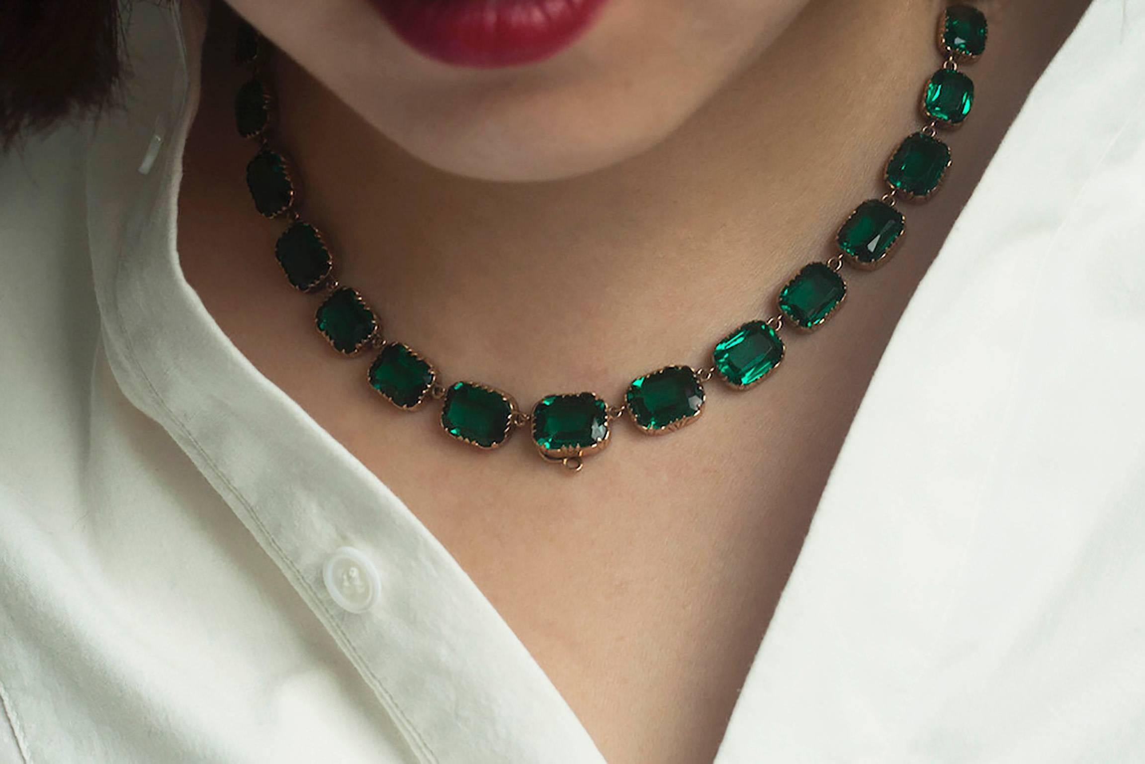 Georgian Green Emerald Paste Rivière Necklace For Sale 1