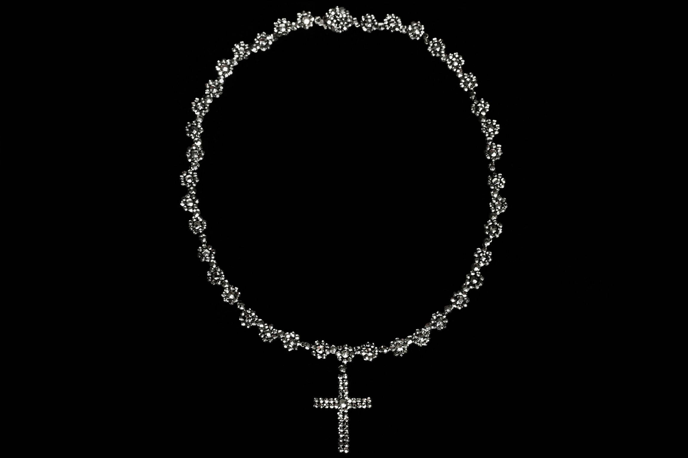Victorian Cut Steel Necklace with Cross Pendant For Sale 1