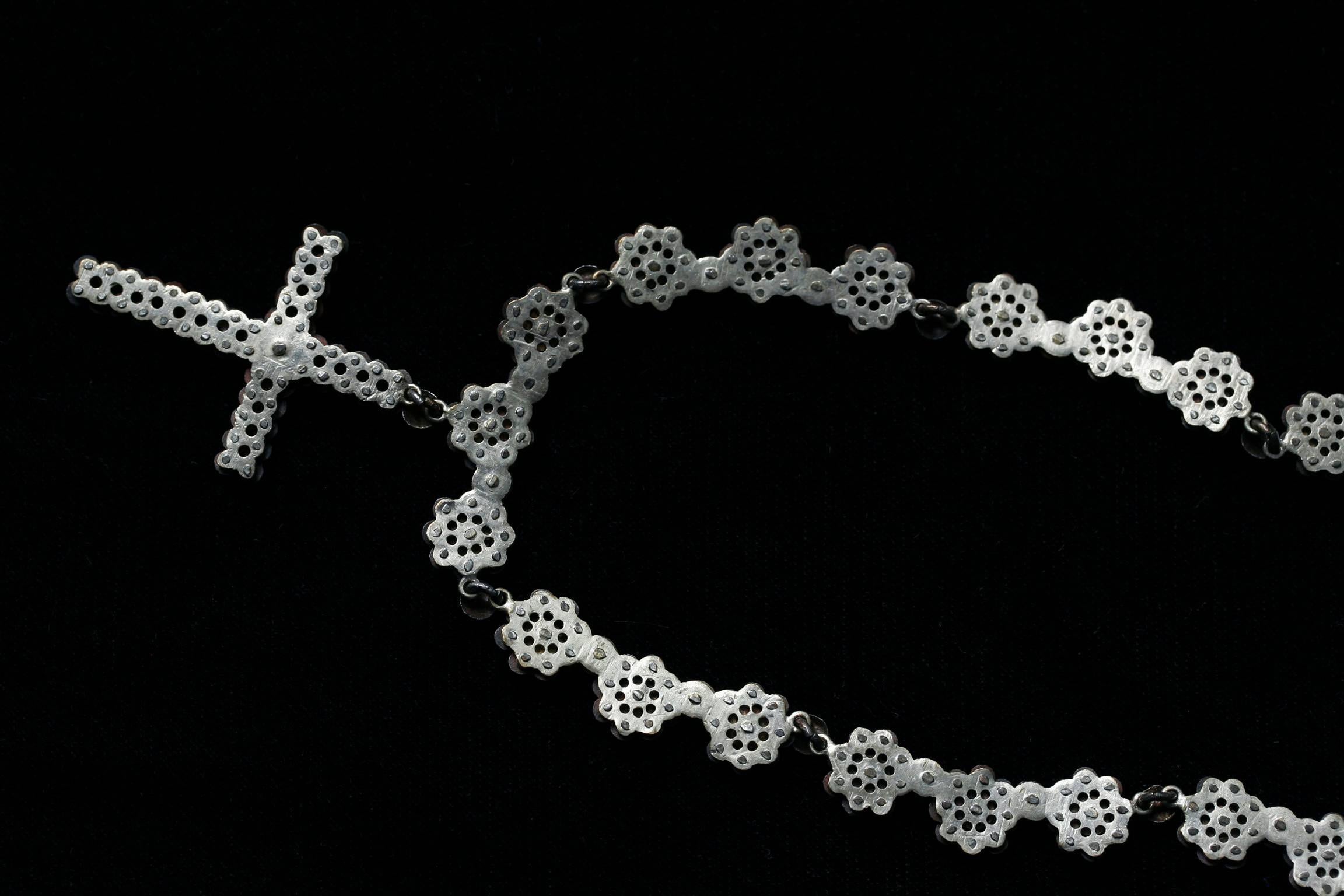 Victorian Cut Steel Necklace with Cross Pendant In Excellent Condition For Sale In New York, NY
