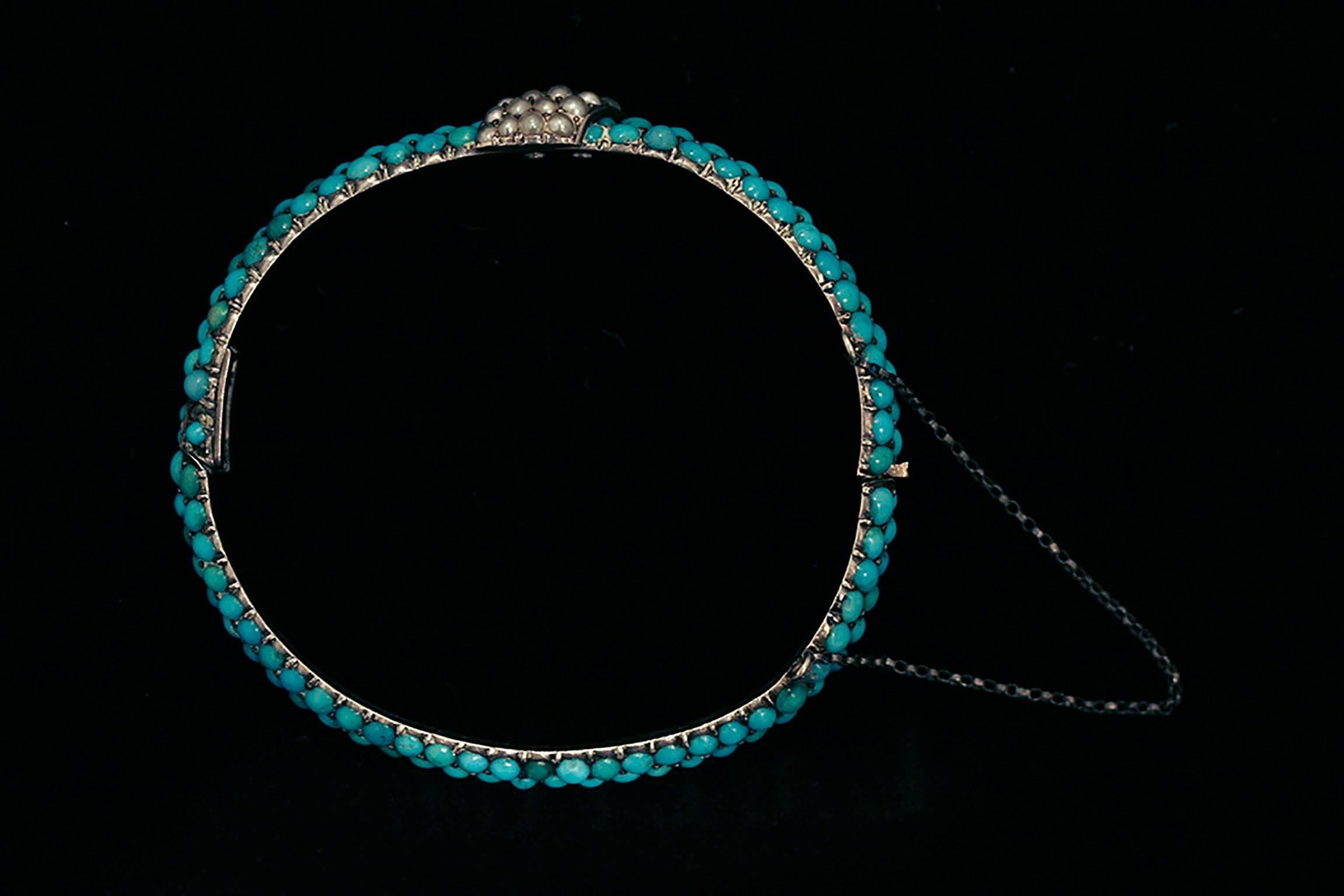 Victorian Turquoise and Pearl Bangle For Sale 2