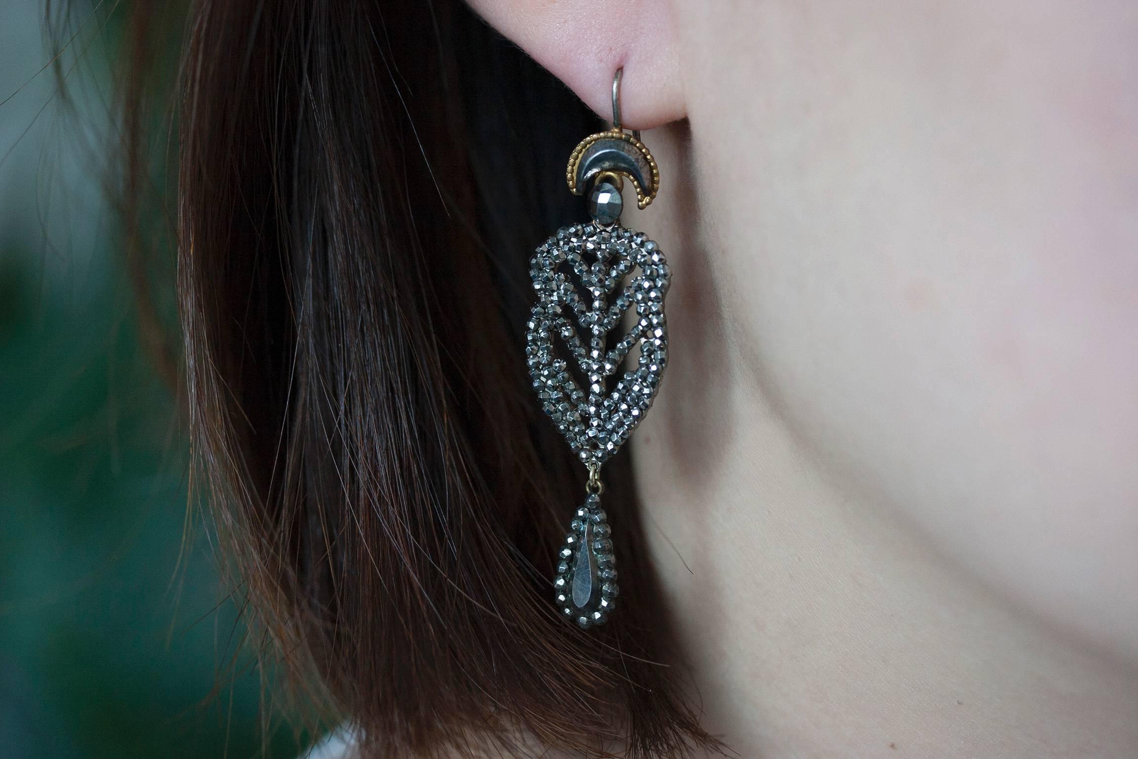 Women's Georgian Crescent Cut Steel Earrings For Sale