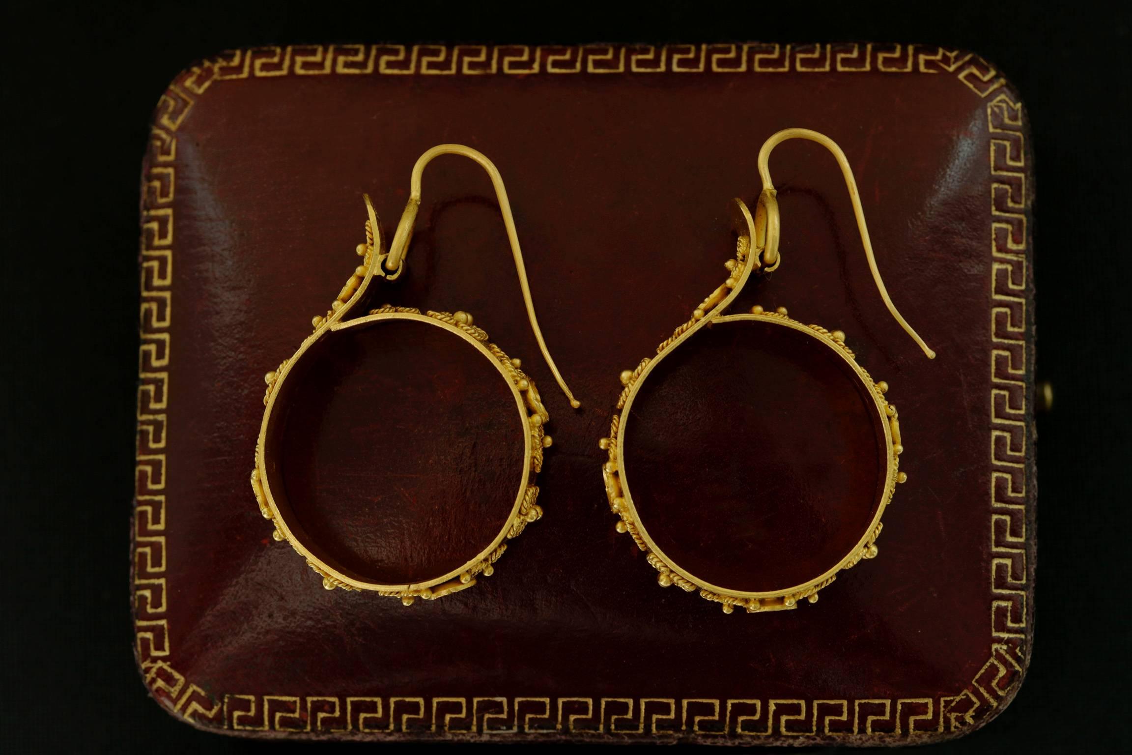Victorian Pinchbeck Hoop Earrings For Sale 1