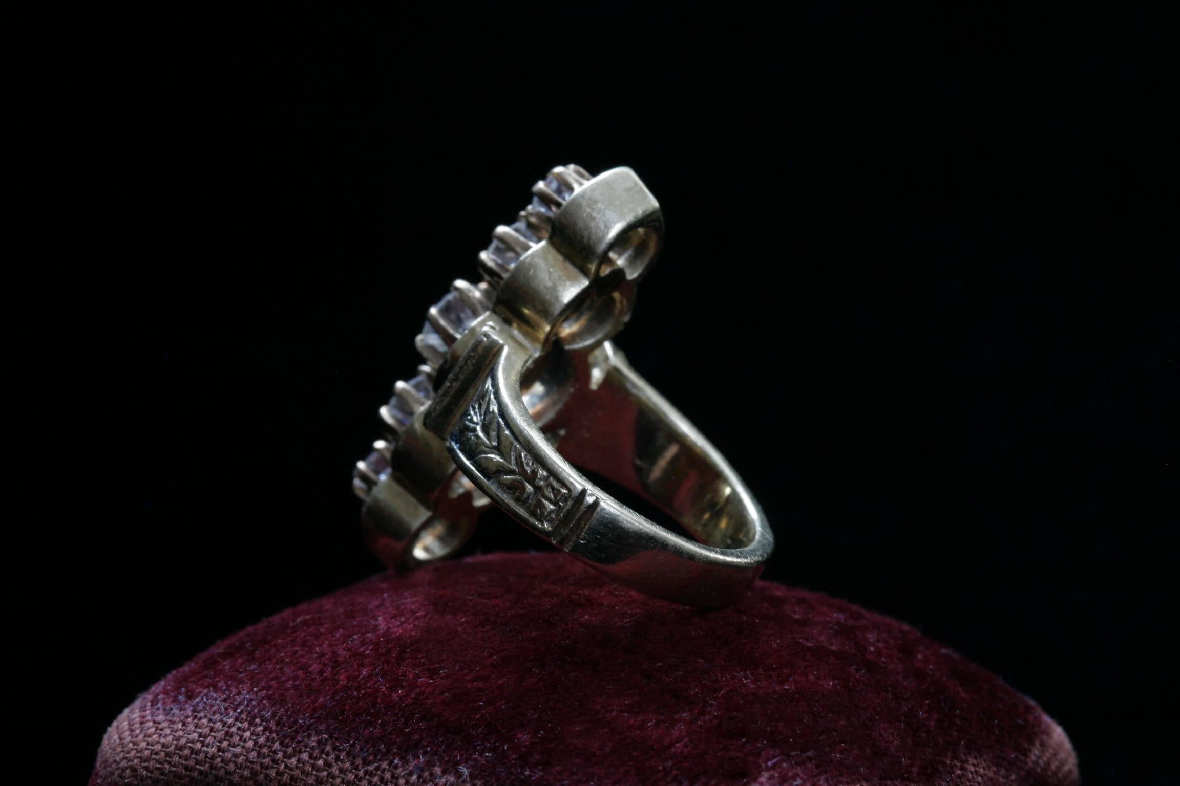 Women's Diamond and Enamel Navette Ring For Sale