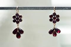 Georgian Garnet Flower Drop Earrings