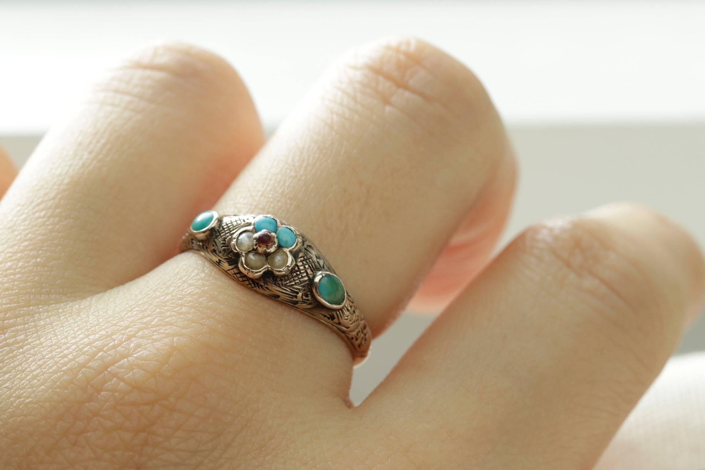 Georgian 'Forget Me Not' Flower Ring For Sale 1