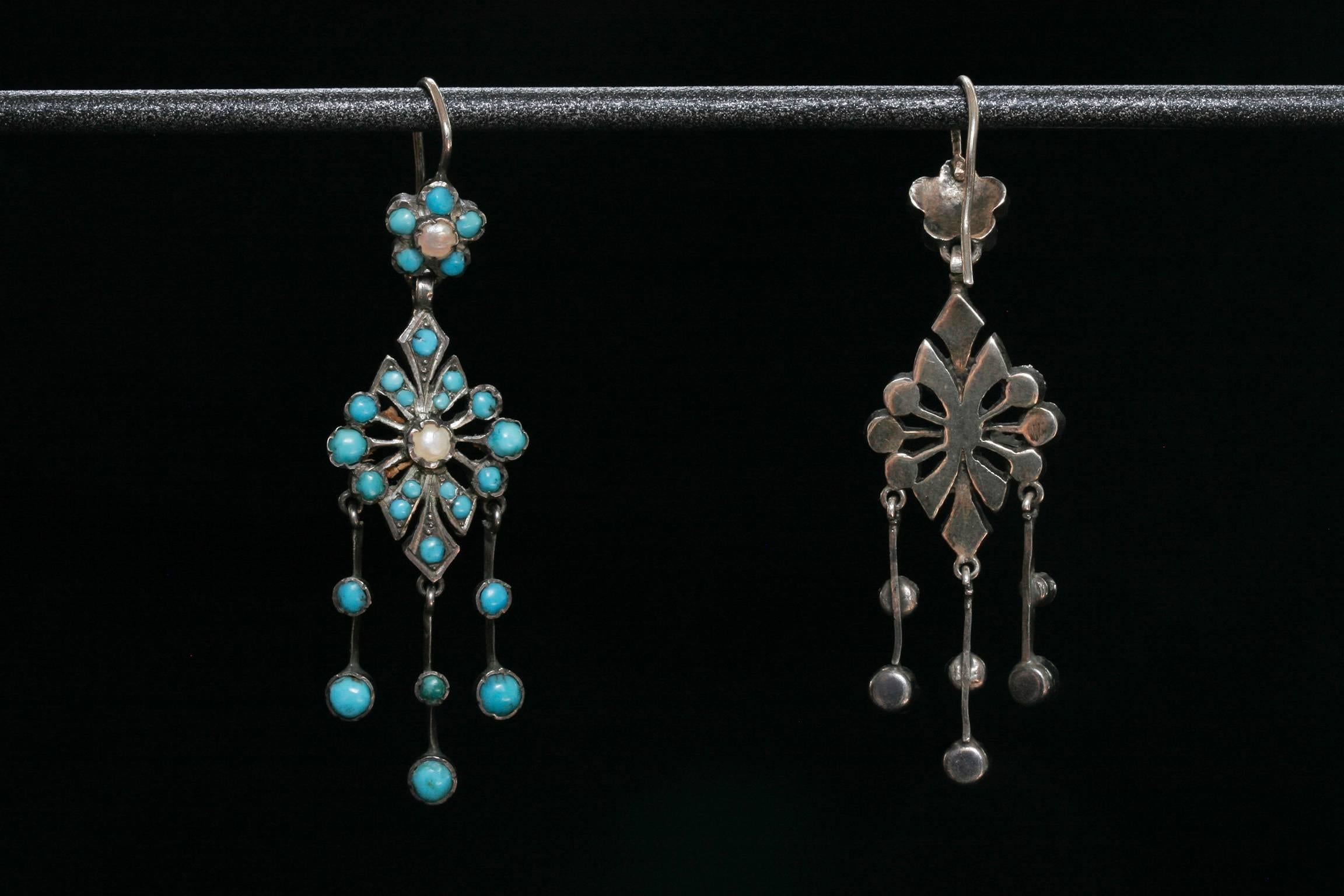 Victorian Turquoise Chandelier Earrings In Good Condition For Sale In New York, NY
