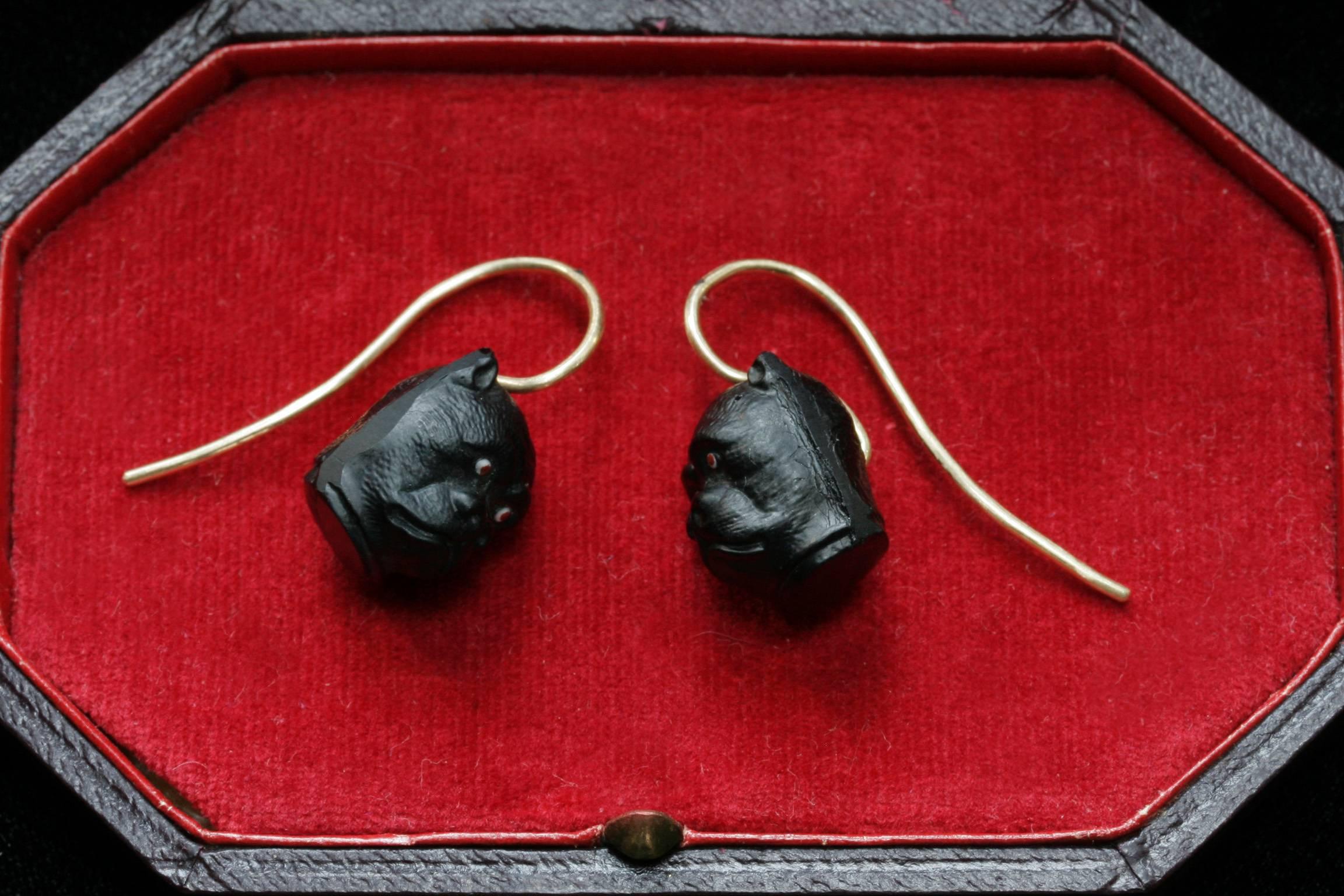 Late Victorian Bulldog Earrings In Excellent Condition In New York, NY