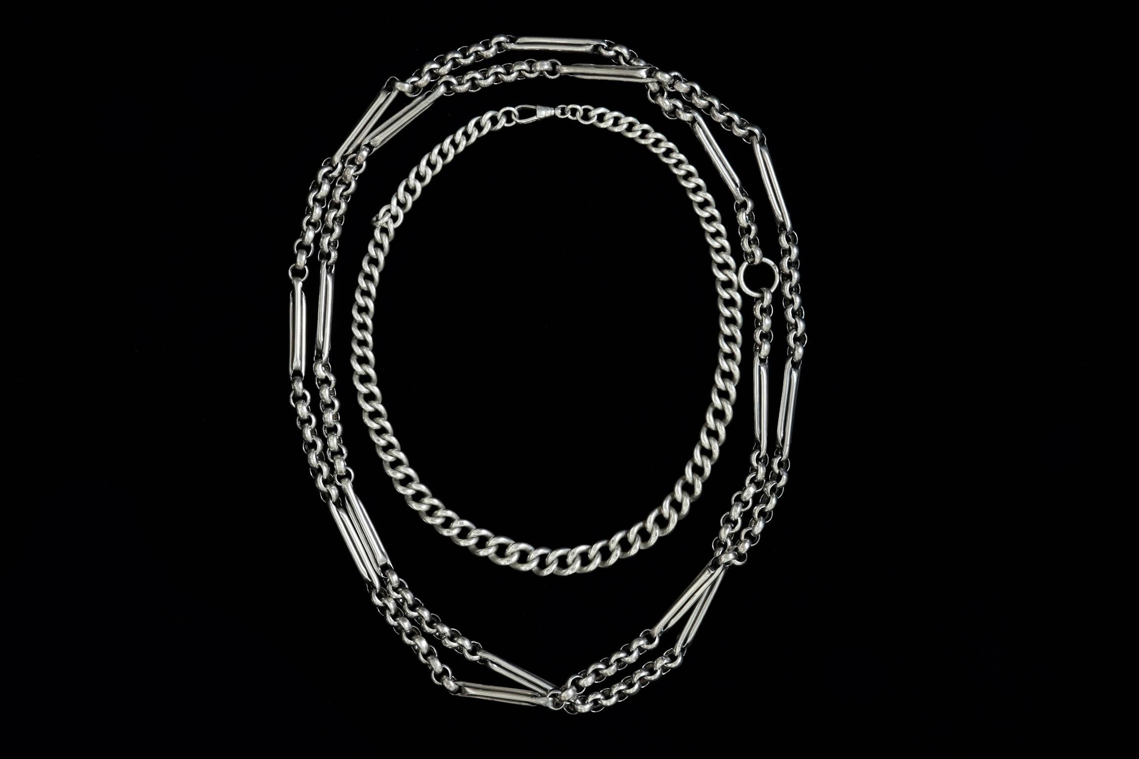 Rare Victorian Extra Long and Substantial Silver Chain  For Sale 2
