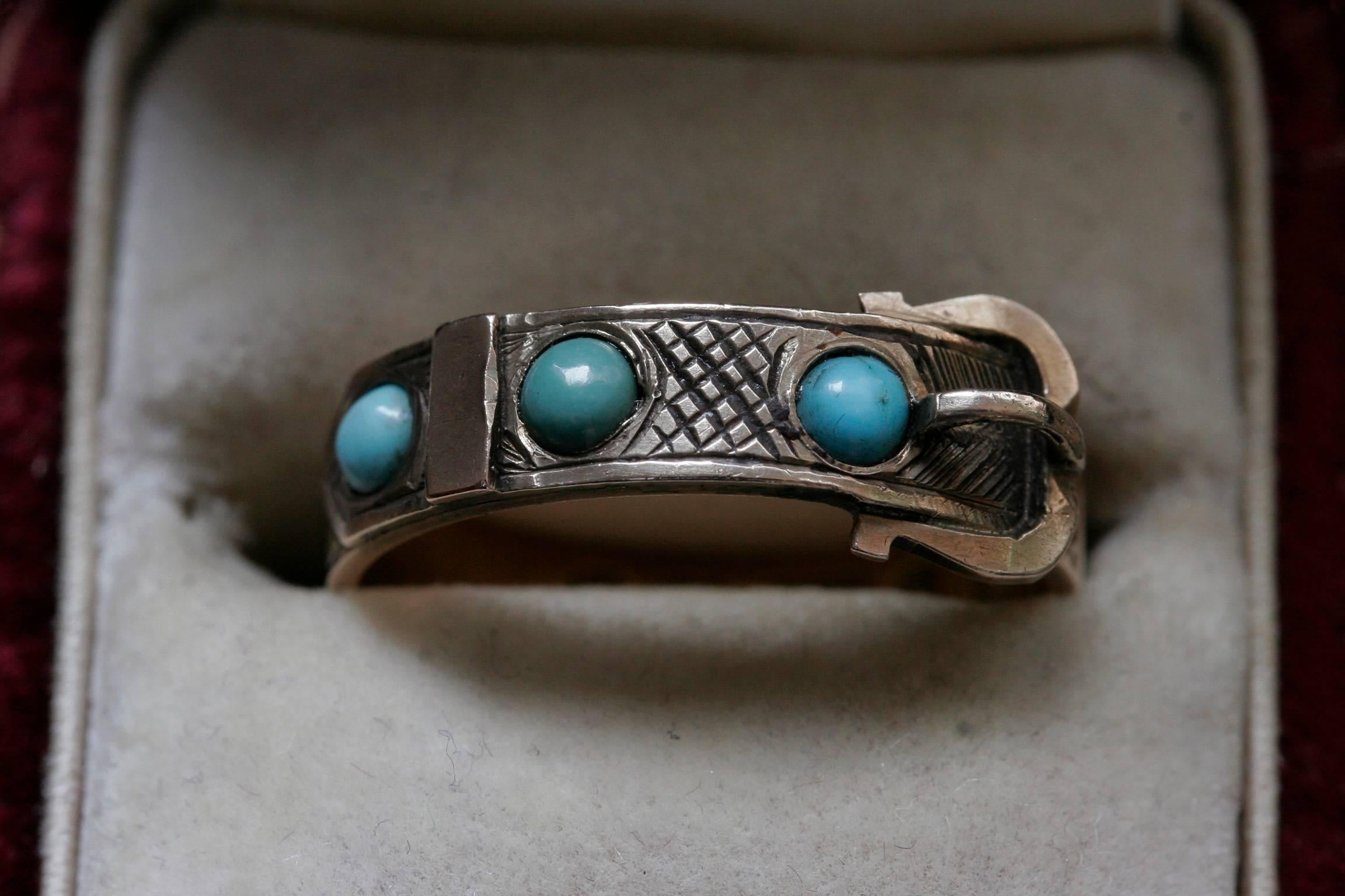 Victorian Turquoise Buckle Ring In Excellent Condition For Sale In New York, NY