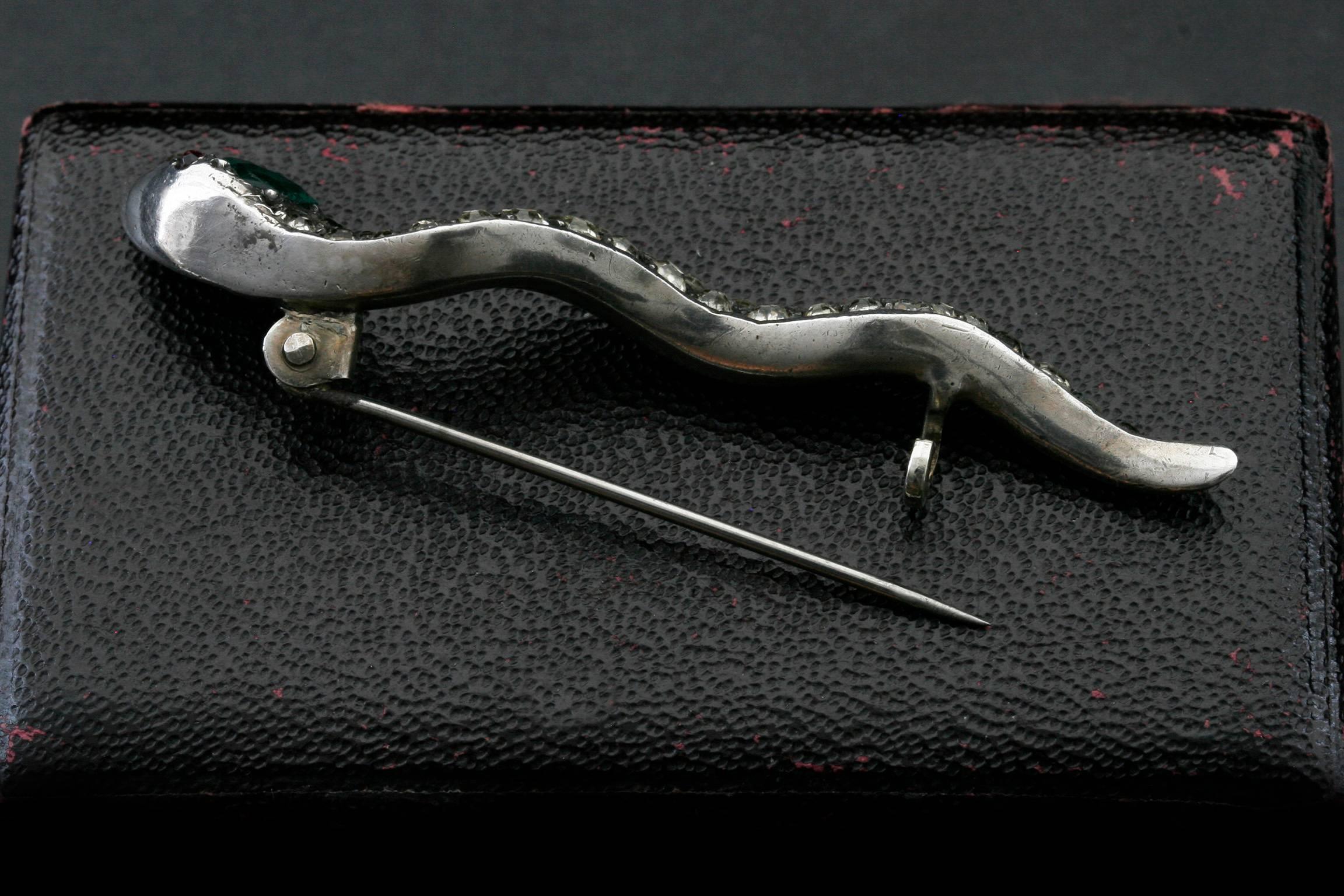 Edwardian Sterling and Paste Snake Brooch In Excellent Condition For Sale In New York, NY