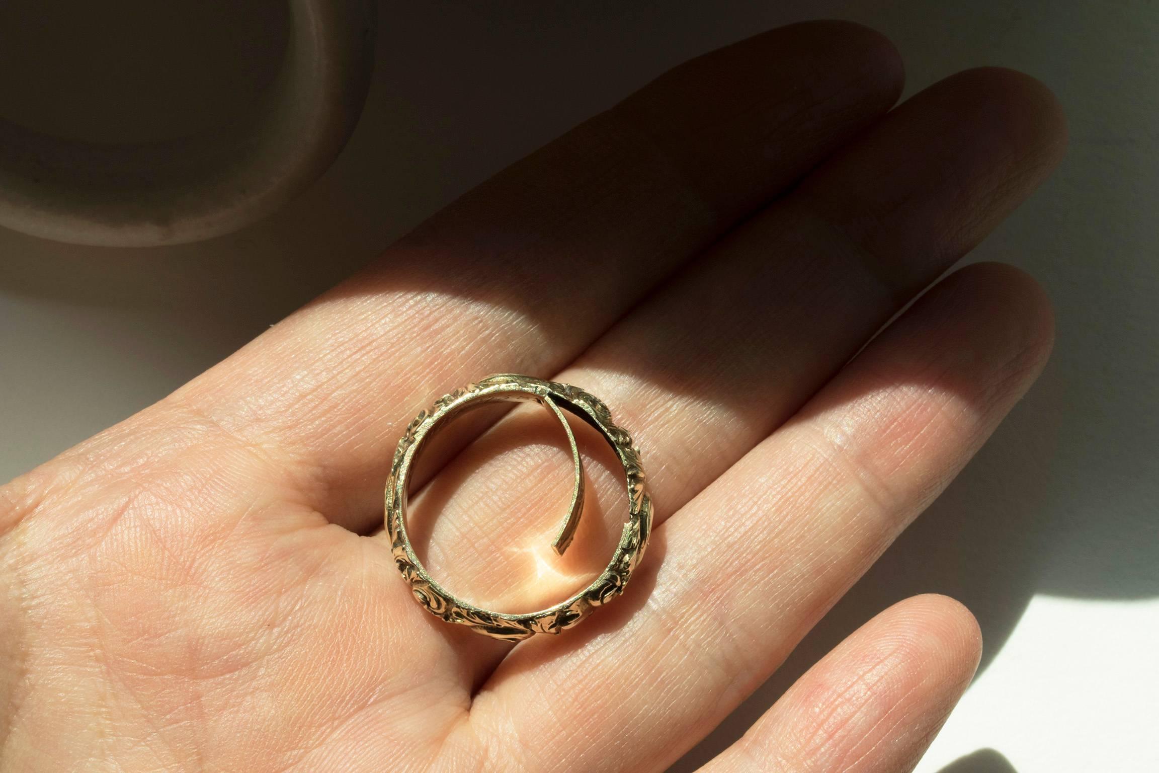 Women's or Men's Georgian Chased Gold Secret Compartment Ring