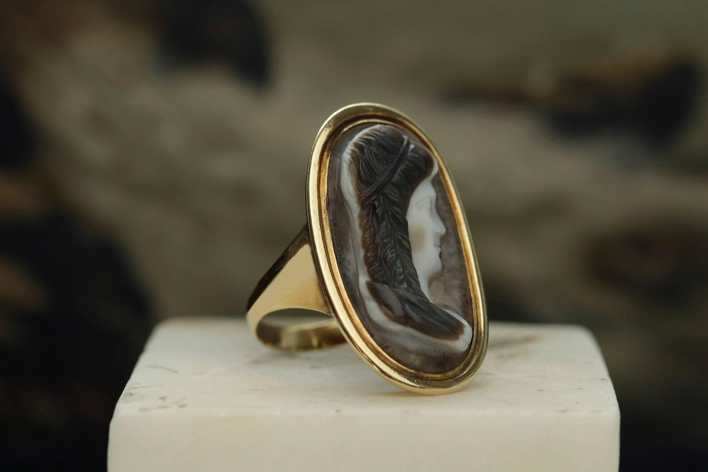 Women's or Men's Georgian Sardonyx Cameo Ring For Sale