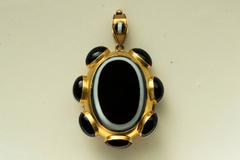 Victorian Banded Agate Gold Pendant with Locket Back