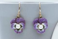 Art Nouveau Purple Enamel Pansy Earrings