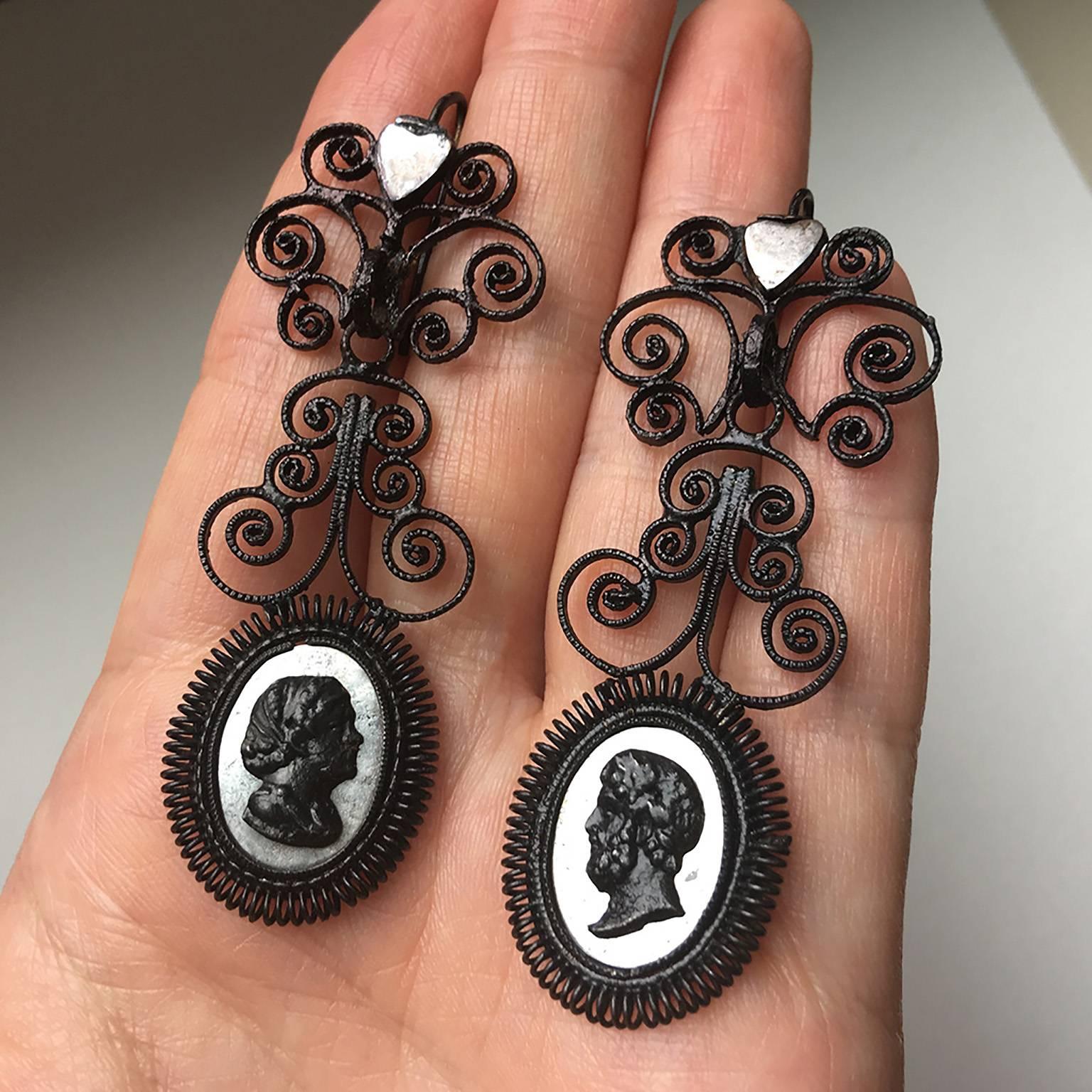 Antique Berlin Iron Earrings In Excellent Condition For Sale In New York, NY