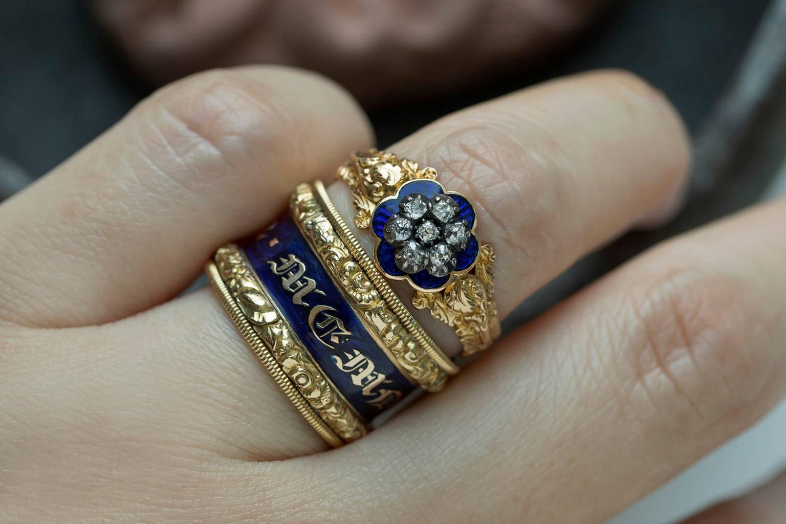Wide Georgian Blue Enamel Memorial Ring For Sale 3