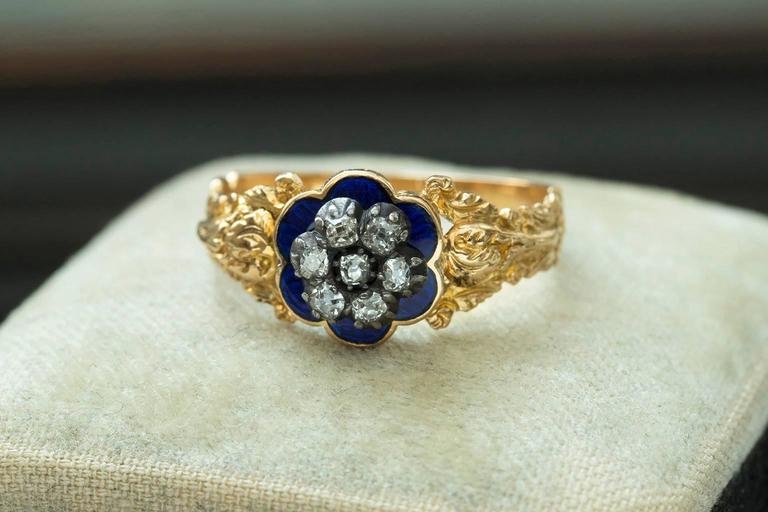 Antique Georgian Blue Enamel and Diamond Ring For Sale at 1stDibs