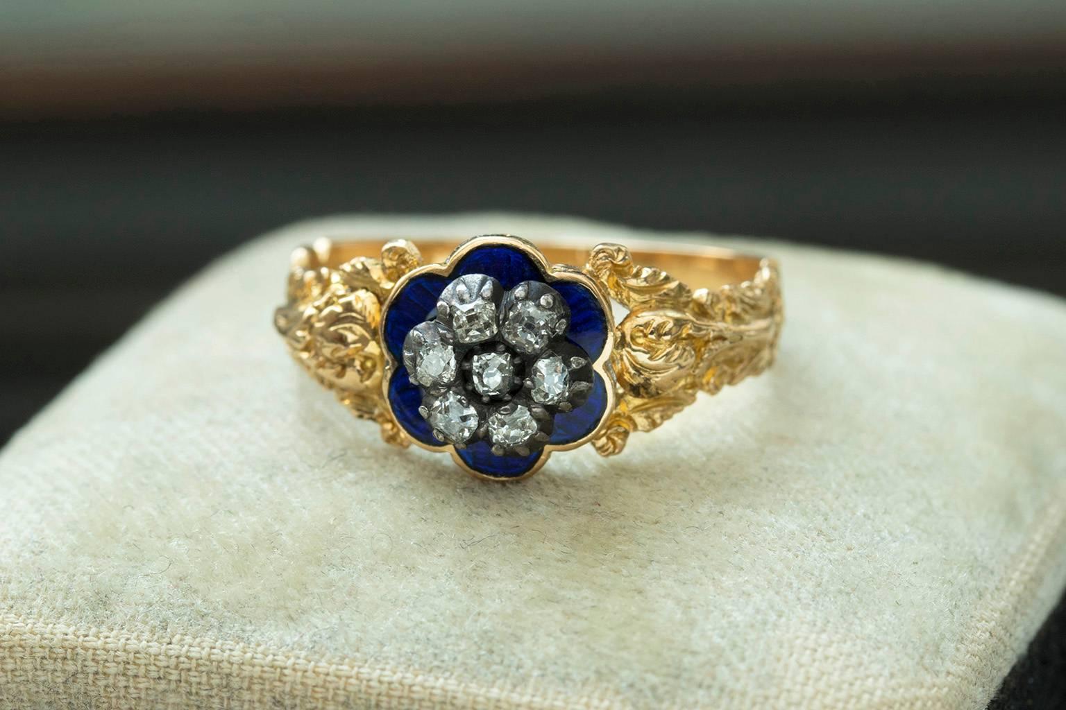 Antique Georgian Blue Enamel and Diamond Ring For Sale 2