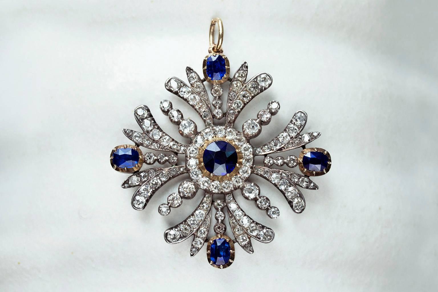 Early Victorian Sapphire Diamond Pendant For Sale 1