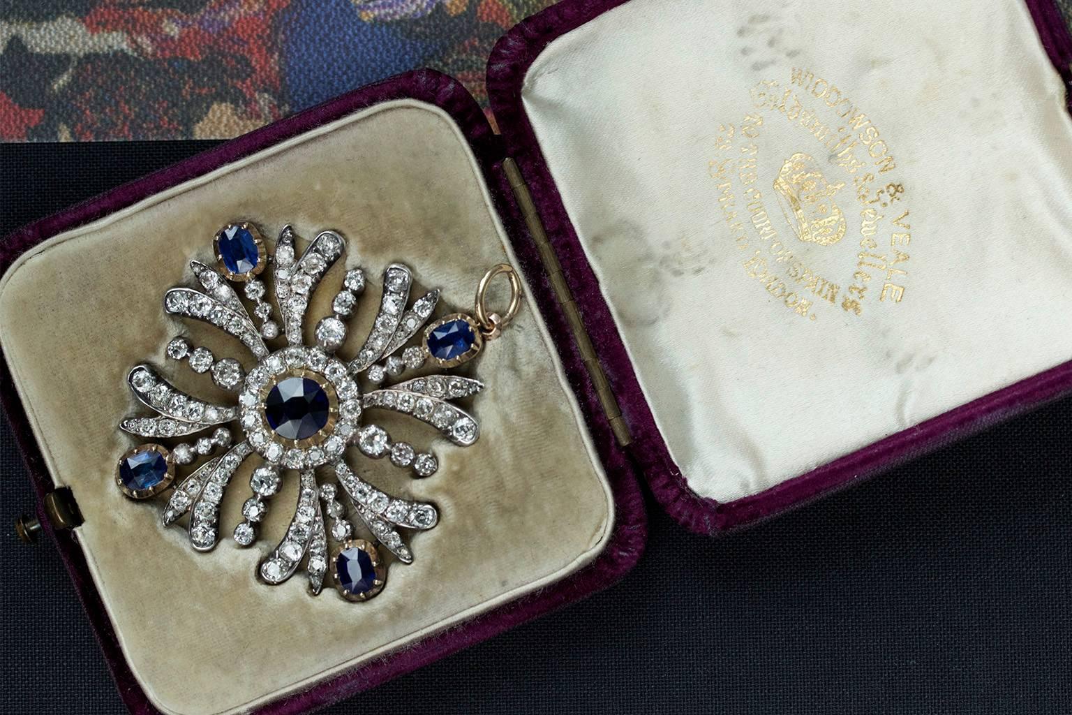 Early Victorian Sapphire Diamond Pendant For Sale 3