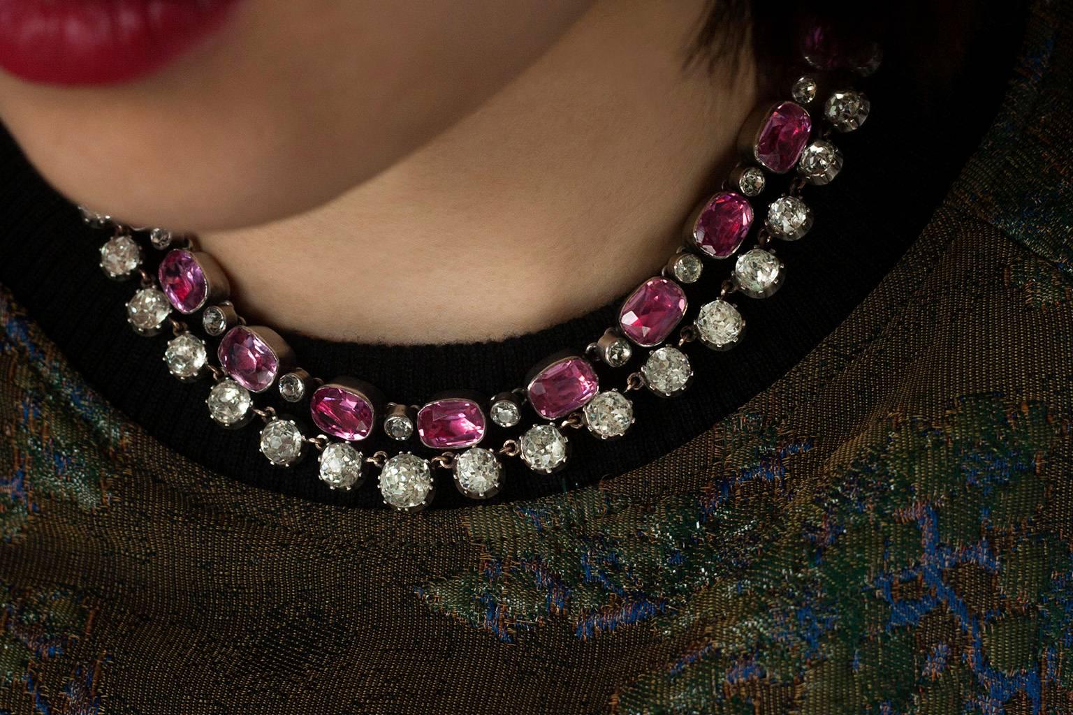 Late Edwardian Pink-and-White Paste Rivière Necklace For Sale 3