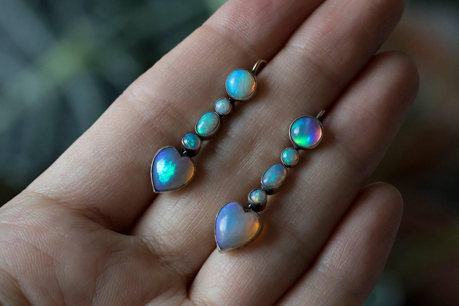 Women's Edwardian Opal Heart Drop Earrings For Sale