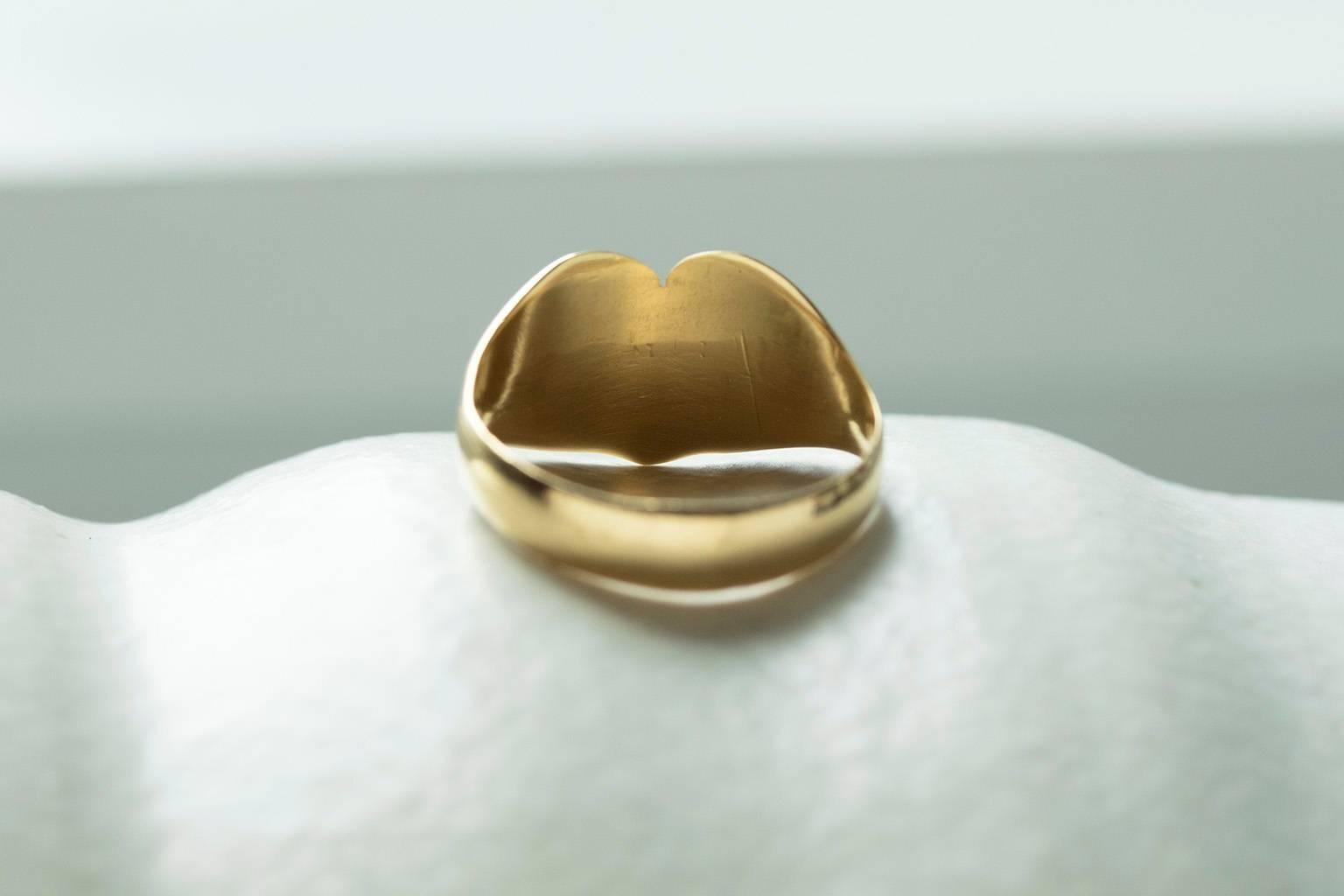 Women's or Men's Large Heart Gold Signet Ring, circa 1916