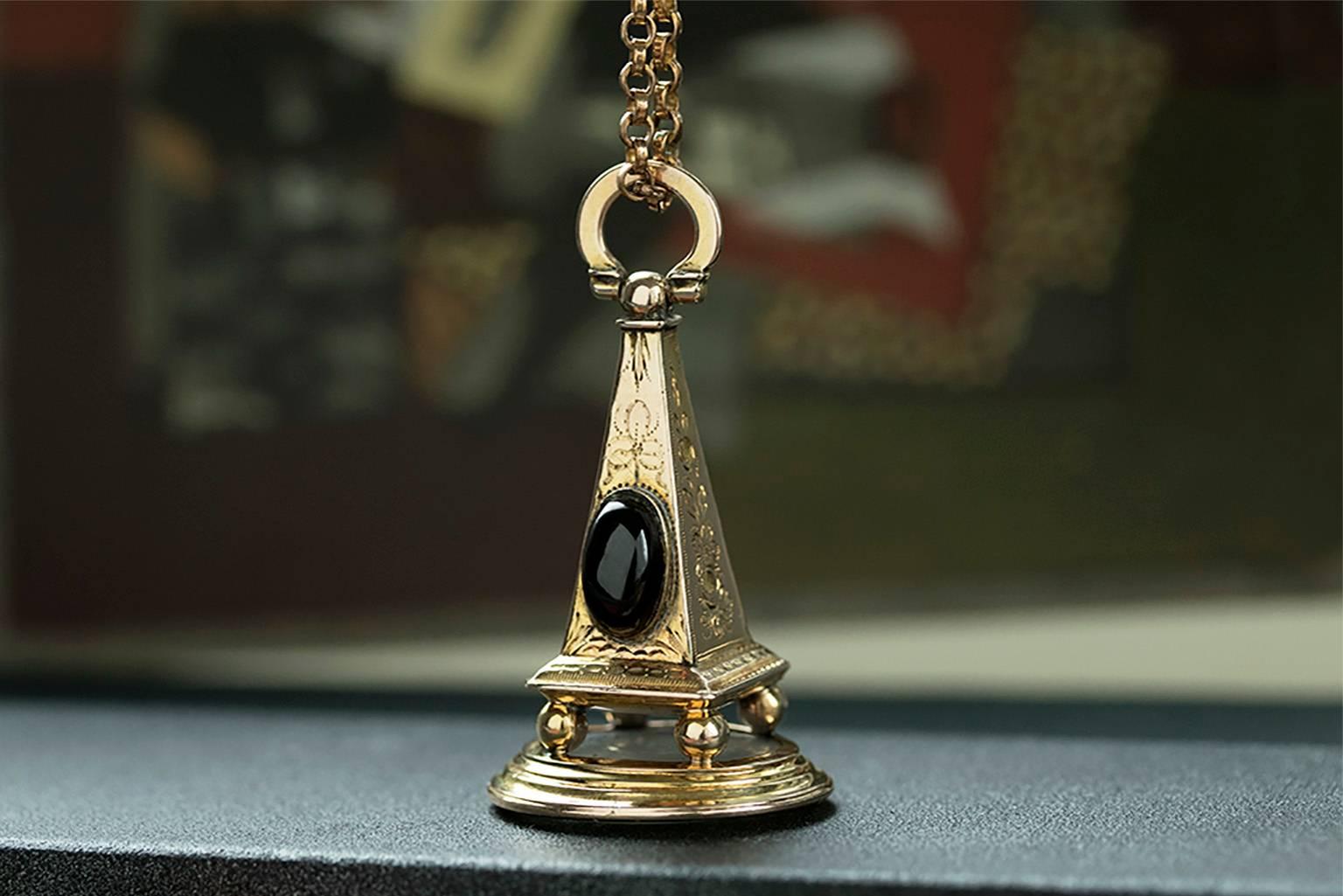 Victorian Obelisk Gold Seal Fob Pendant In Excellent Condition In New York, NY