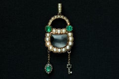 Georgian Emerald Pearl Diamond Padlock with Matching Chain