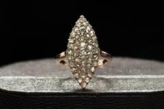 Victorian Rose Cut Diamond Gold Cluster Navette Ring