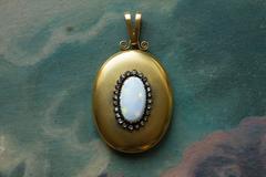 Victorian Large Opal Diamond Gold Locket