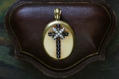 Victorian Banded Agate and Pearl Cross Locket