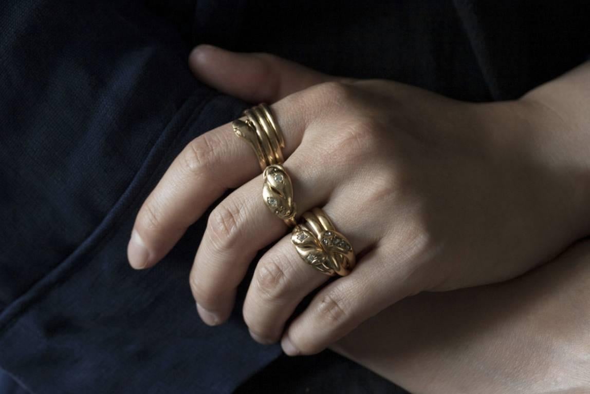 Women's or Men's Victorian Double Snake Diamond Ring