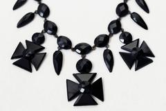 Victorian French Jet Maltese Cross Necklace