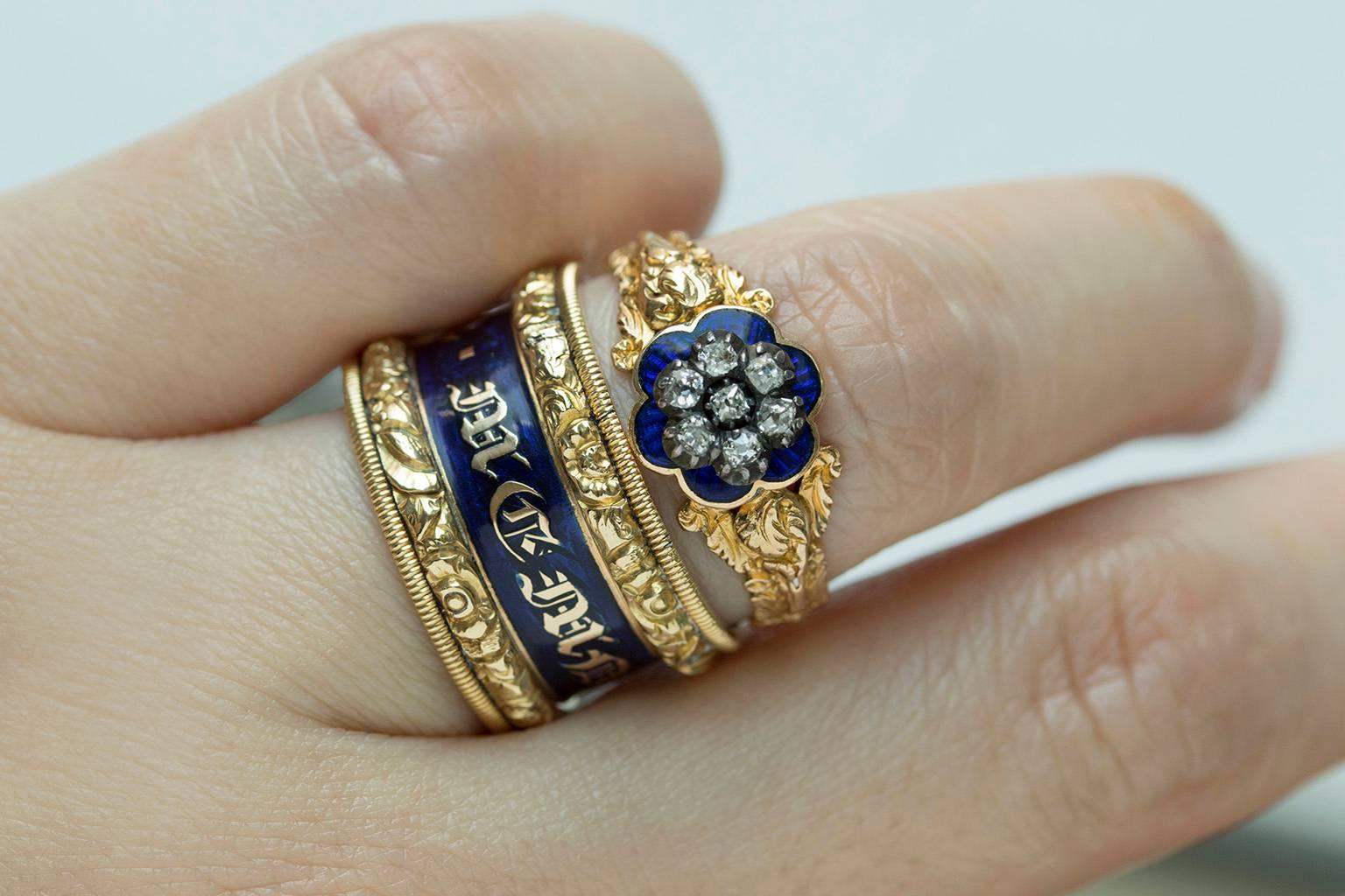 Antique Georgian Blue Enamel and Diamond Ring For Sale 3