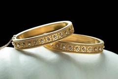 Victorian Matched Set of Pearl Diamond Gold Bangle Bracelets