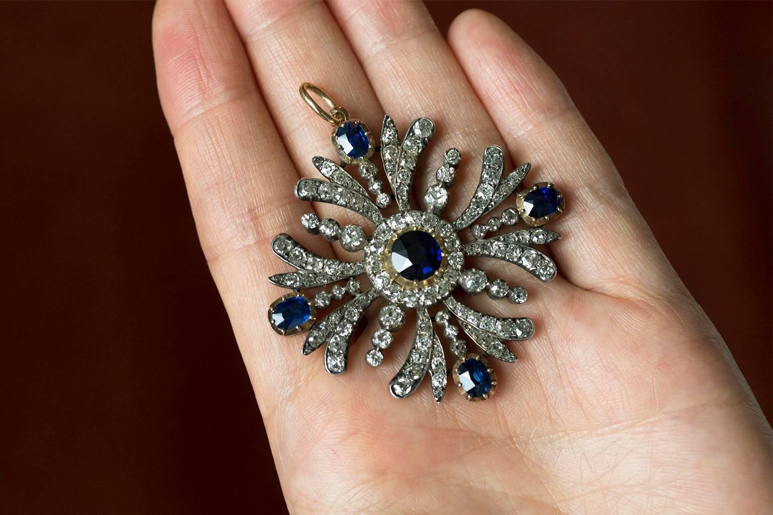 Early Victorian Sapphire Diamond Pendant For Sale 4
