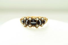 Mid-Victorian Banded Agate and Pearl Ring