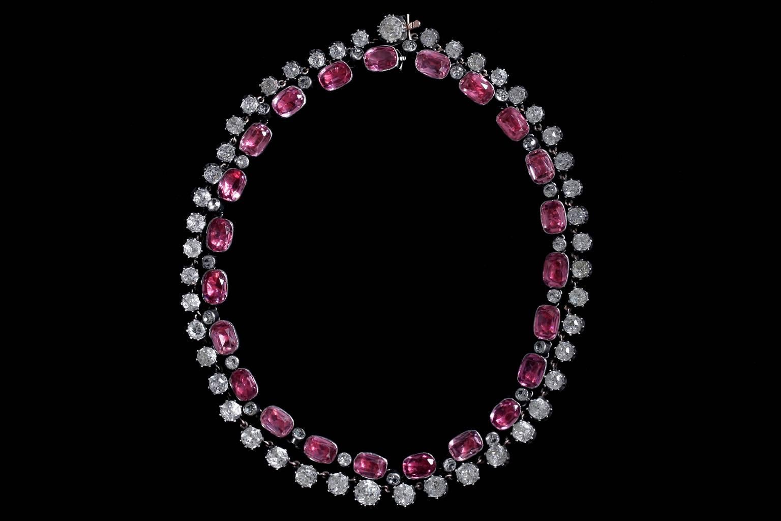 Late Edwardian Pink-and-White Paste Rivière Necklace For Sale 2