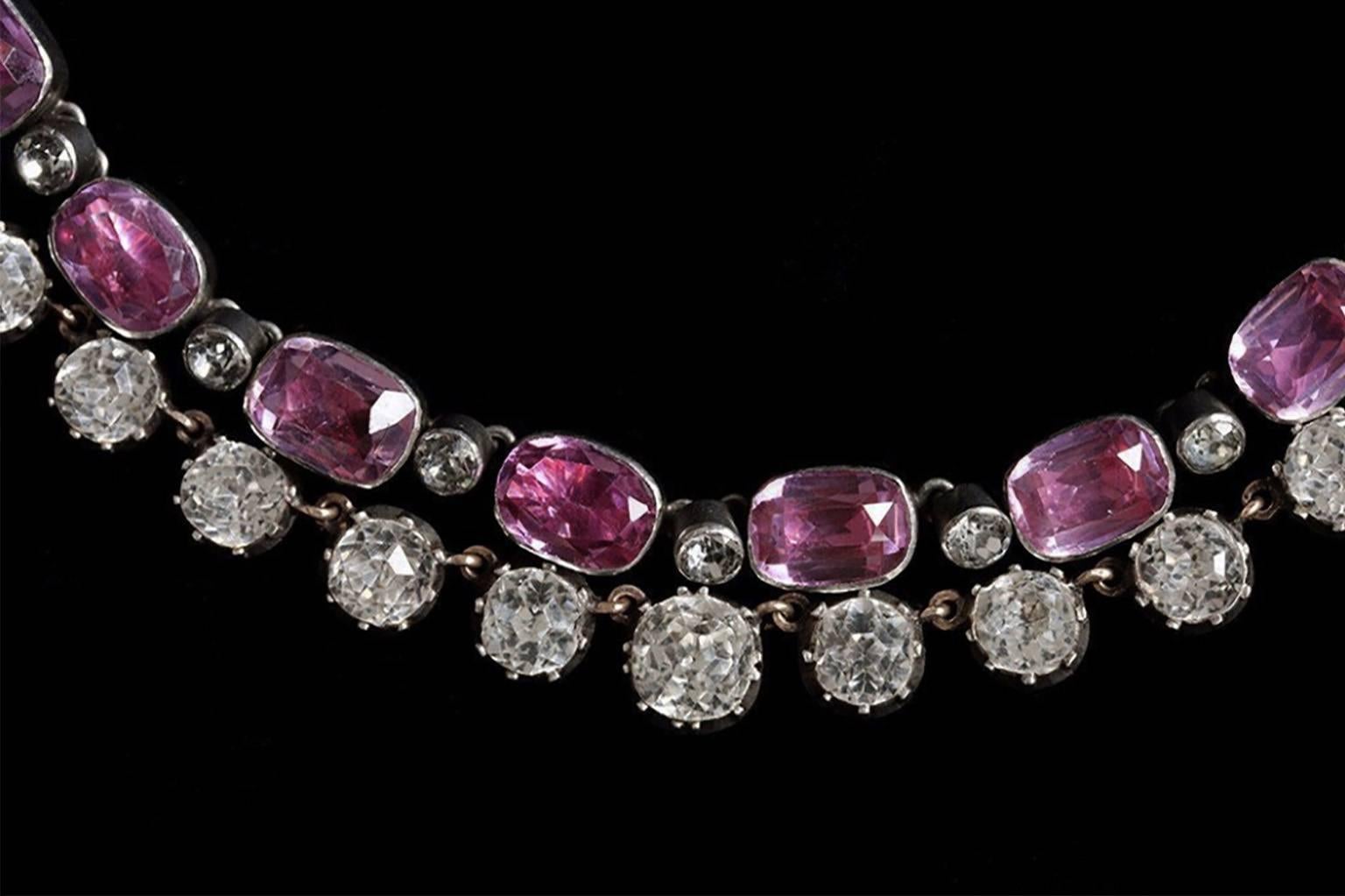 Women's Late Edwardian Pink-and-White Paste Rivière Necklace For Sale