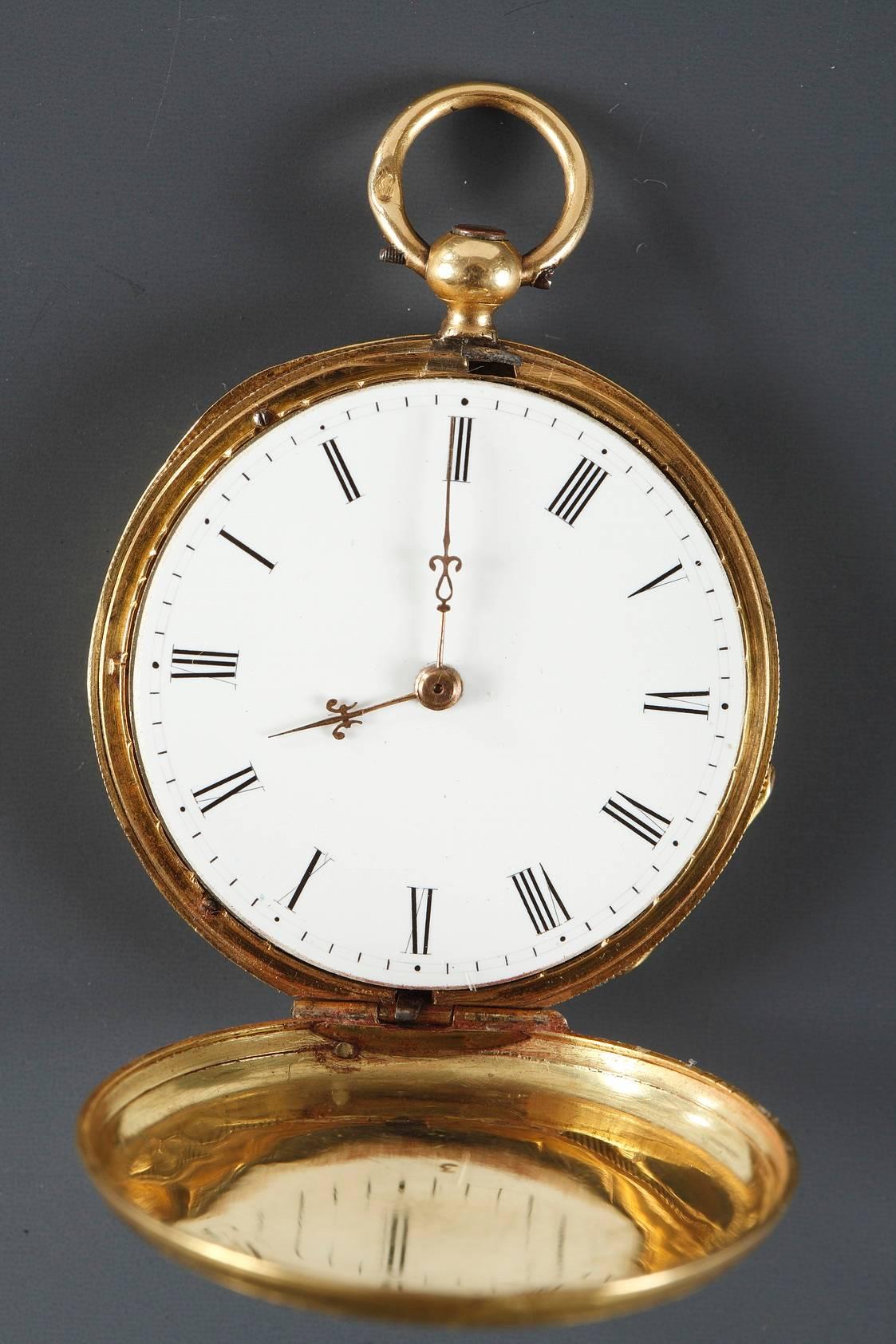 Women's or Men's 18th Century Enamel Gold Pendant Watch For Sale