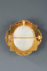 19th Century Napoleon III Mother of Pearl Gilded Brass Brooch with Miniature
