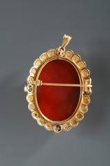 French Empire Neoclassical Cameo Pearl Diamond Brooch Pendant
